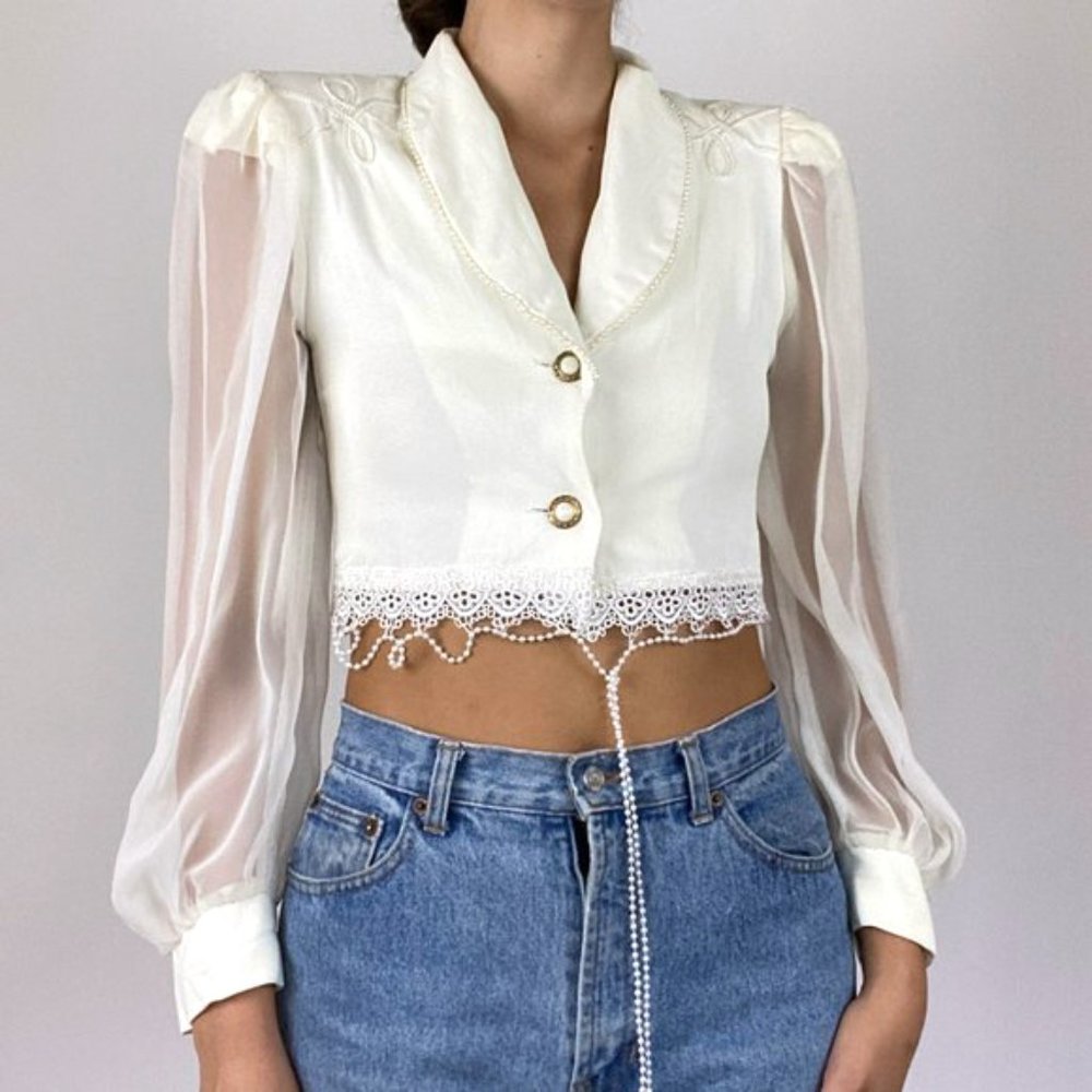 Vintage 1960's Crop Top GoGo Blouse Boho Hippie - Picture 2 of 12